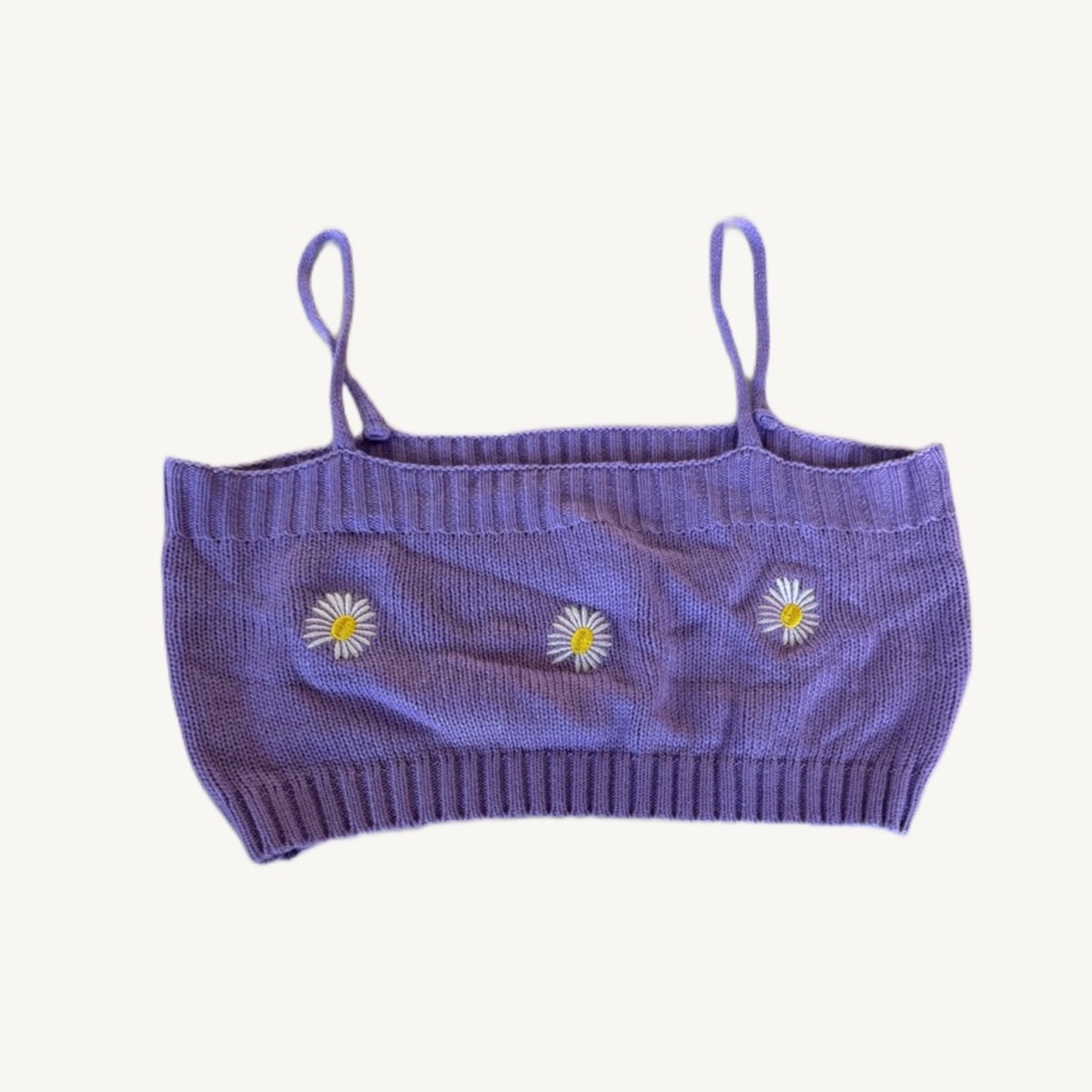 SHEIN purple daisy cropped knit top crochet